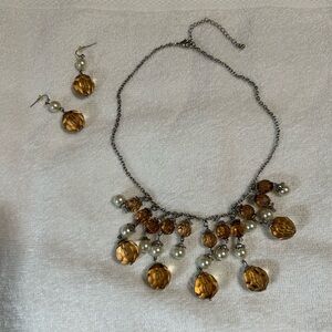 Amber and white beaded necklace and matching earrings. $10 or 2 for $15